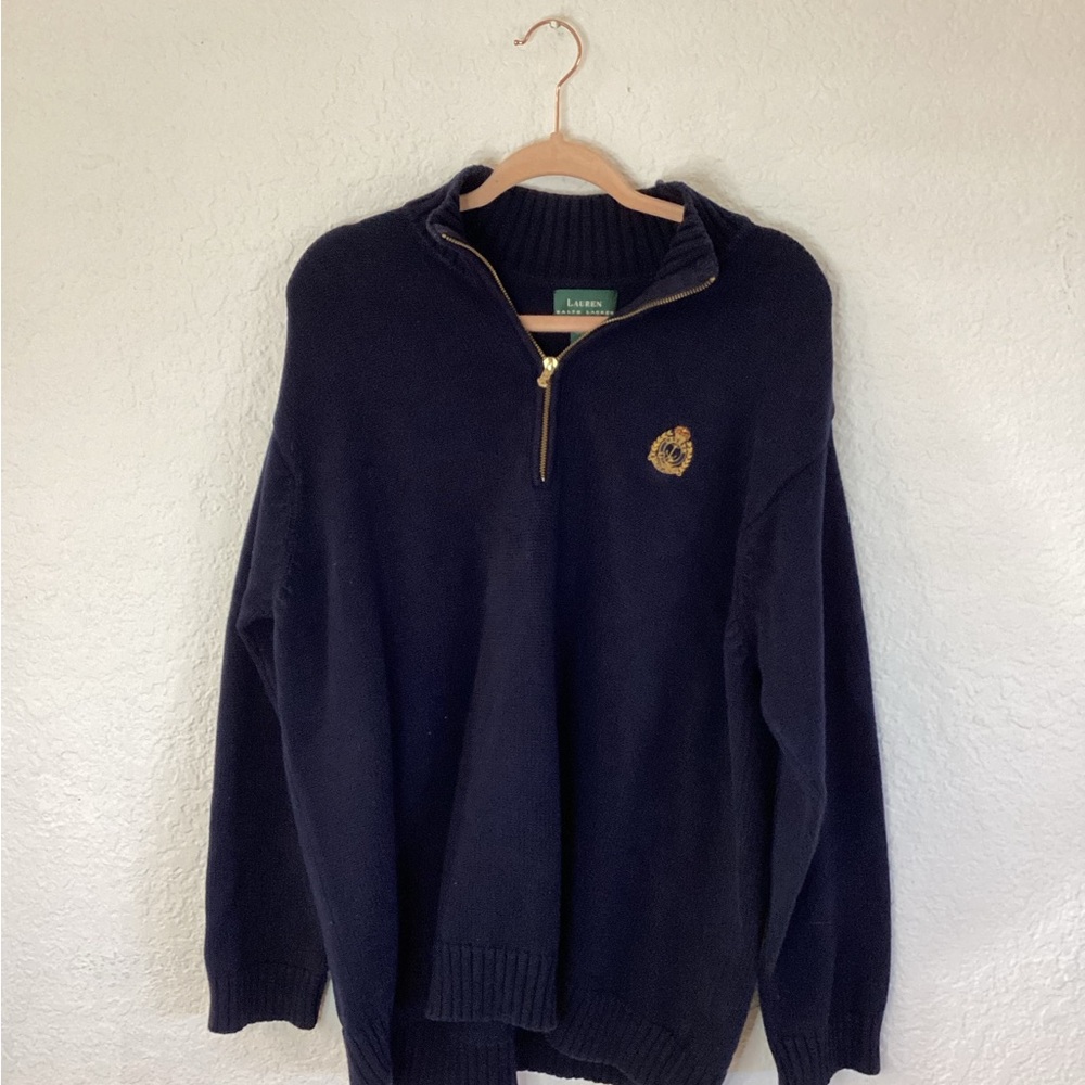 Lauren Ralph Lauren 1/4 zip knit sweater navy blue 2 x